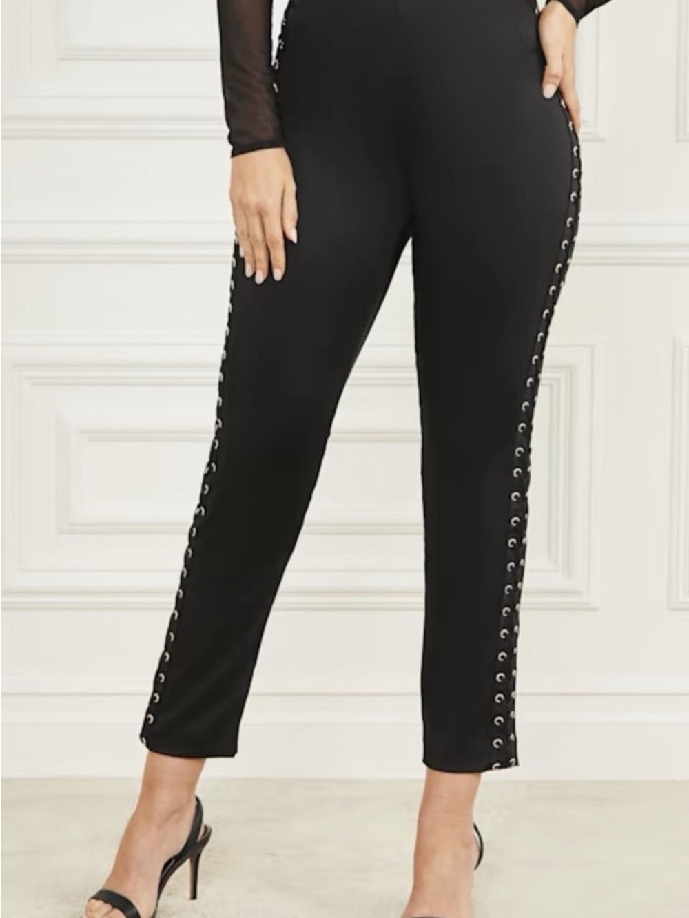 MARCIANO by Guess Norma Lace Up Black Pants Size 4
